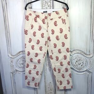 LOFT Ann Taylor Marisa Ankle Pink Paisley Print on Cream Straight Leg Pants